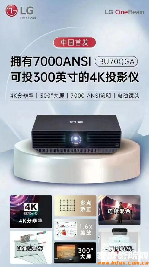 亮度7000流明可投300寸银幕，LG最新4K投影机广州音响展首发(图5)